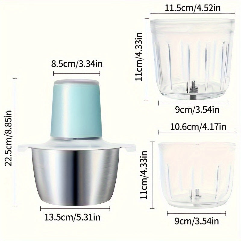 Picadora de alimentos de acero inoxidable con carga USB, picadora eléctrica de carne de 2L para verduras, frutas y frutos secos