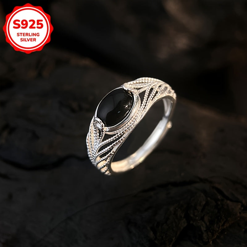 Women’s Gothic Silver Ring with Imitation Jade and Black Agate