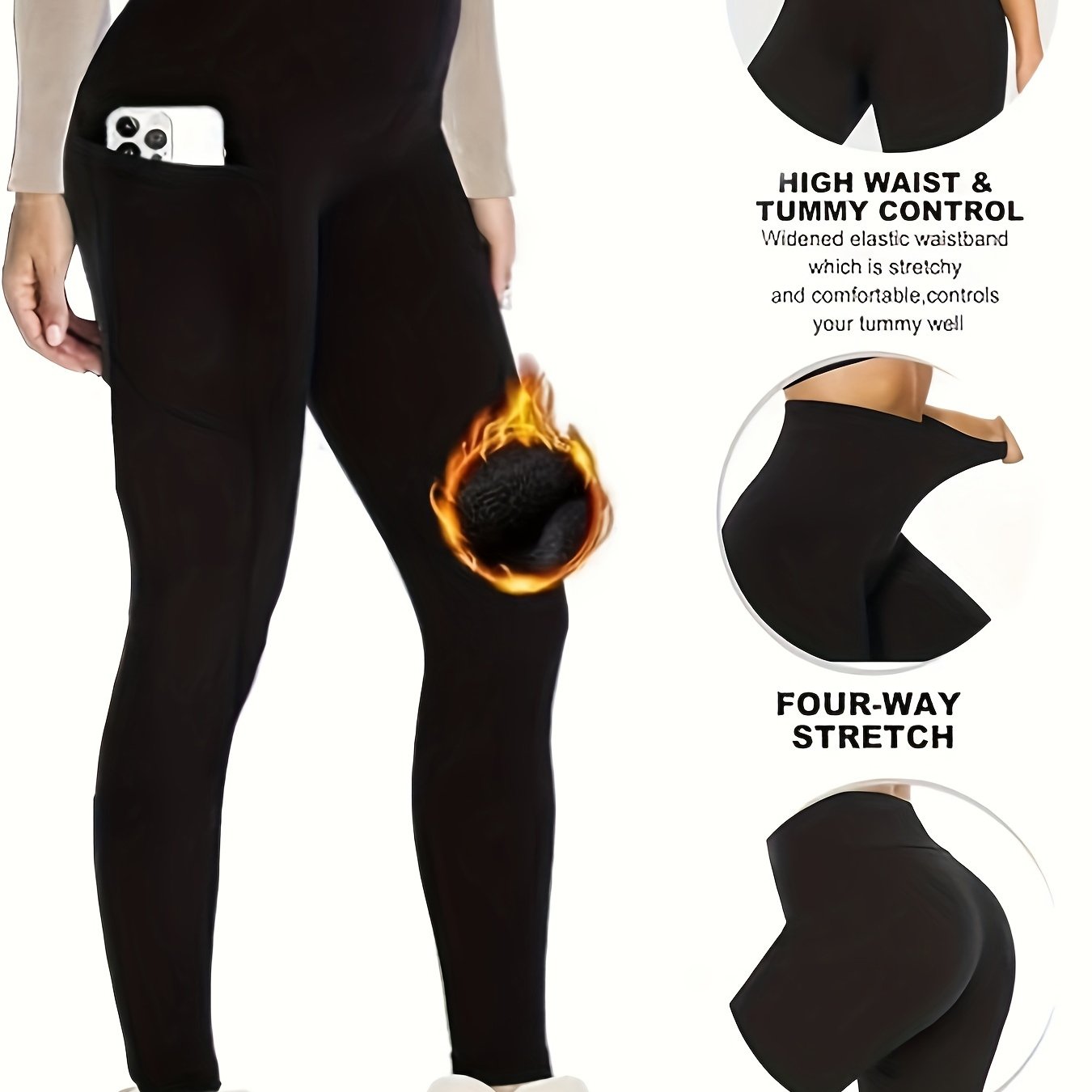 Women's Tummy Control Shaping Pants with Plush Lining and High Elasticity