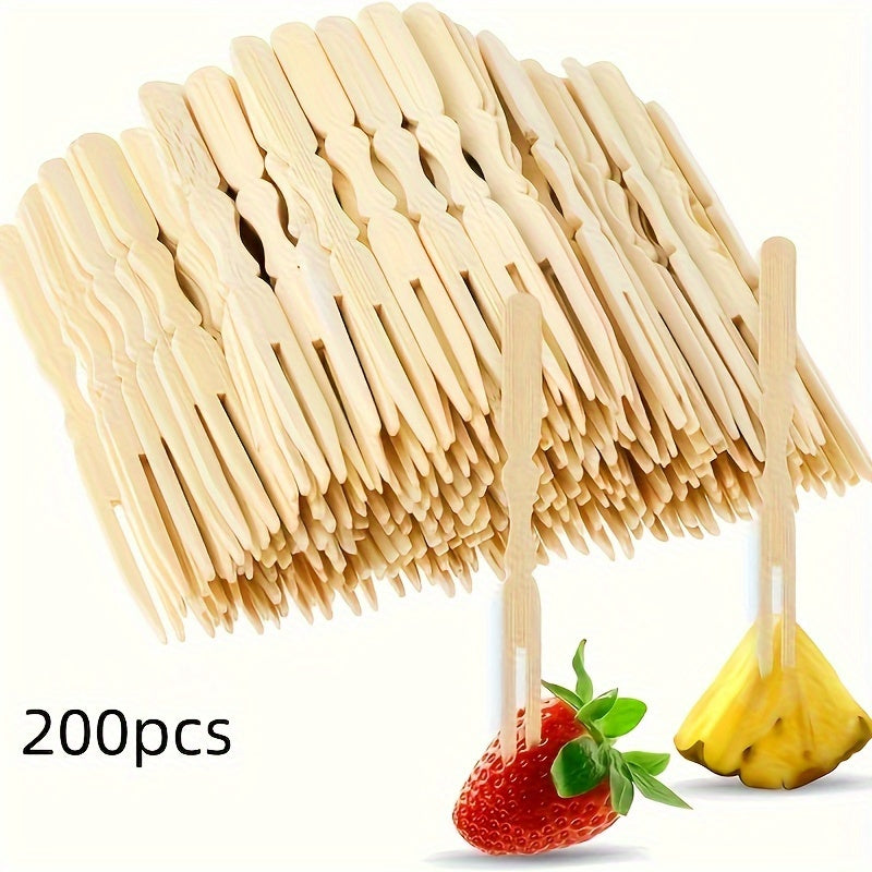 100/200pcs Mini Bamboo Cocktail Forks for Appetizers Fruits Pastries