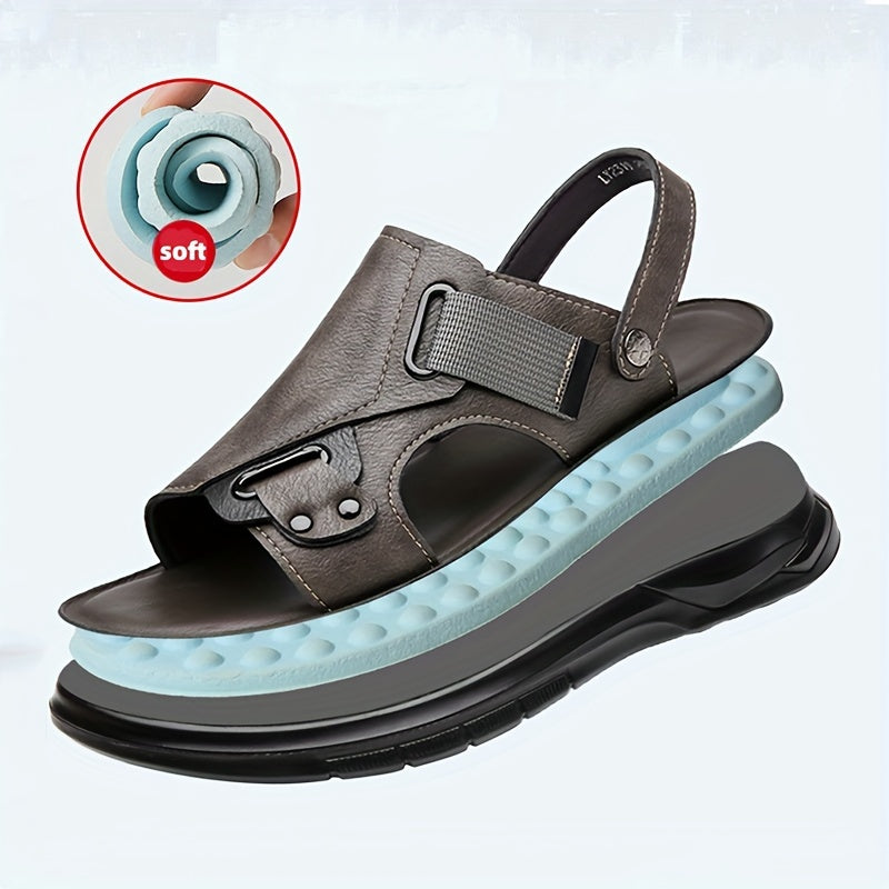 Men's Open-Toe Casual Sandals Non-Slip Summer Breathable PU Leather
