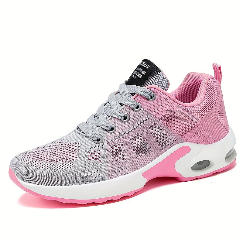 Women's Mesh Lace-Up Sneakers Lightweight Air Cushion Running Sports Shoes