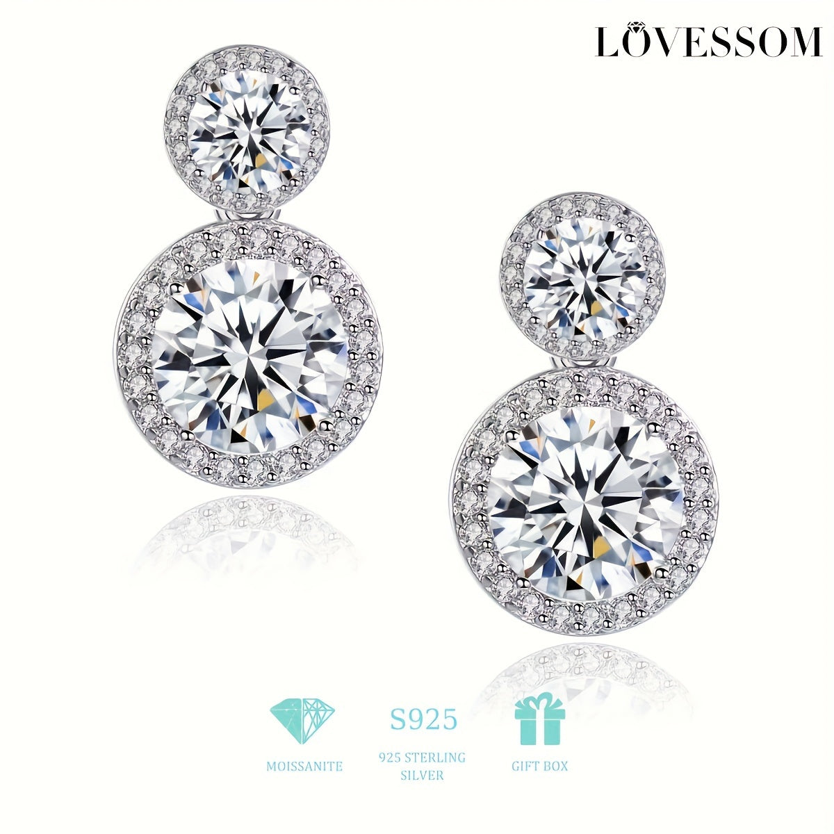 Sterling Silver Stud Earrings with 2.5 CT Moissanite Sparkle Gift for Women