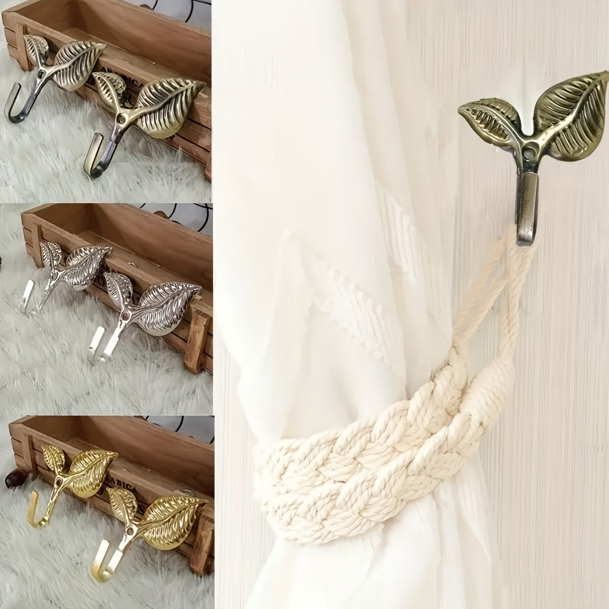 Set of 2 Modern Minimalist Gold Leaf Curtain Hooks for Living Room and Office