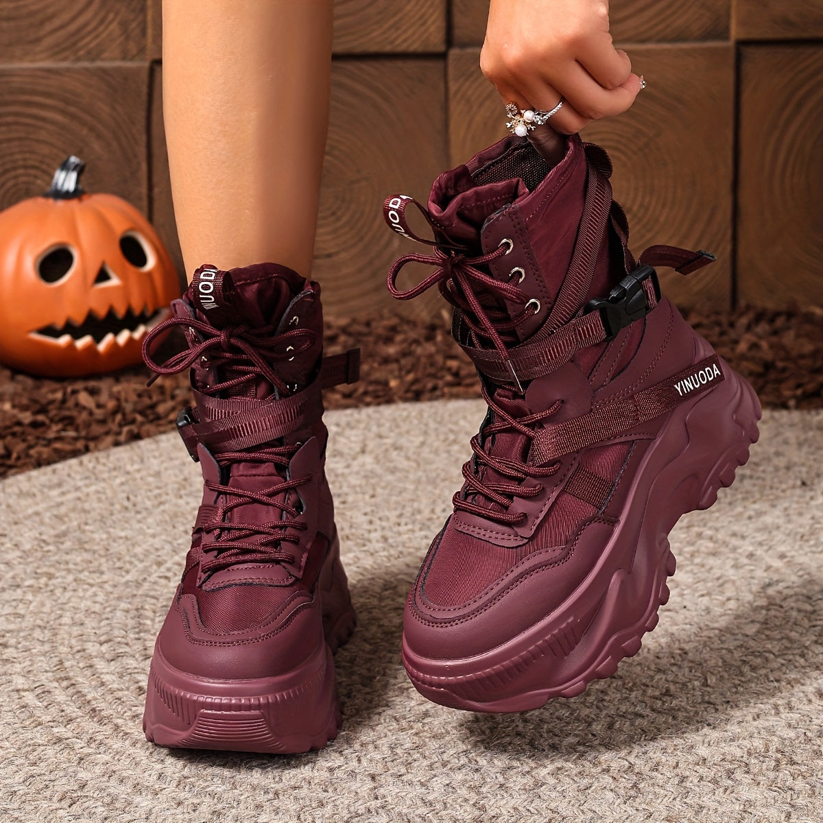 Women's High-Top Fashion Sneakers EVA Fabric Lace-Up Casual Boots