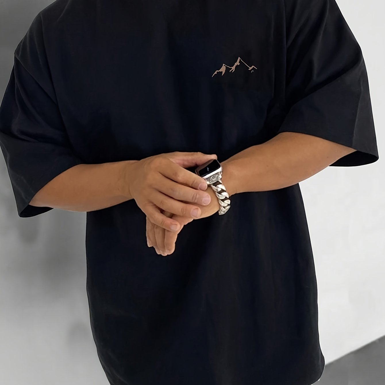 Men's Polyester Crew Neck T-Shirt Short Sleeve Geometric Mountain Embroidery Summer