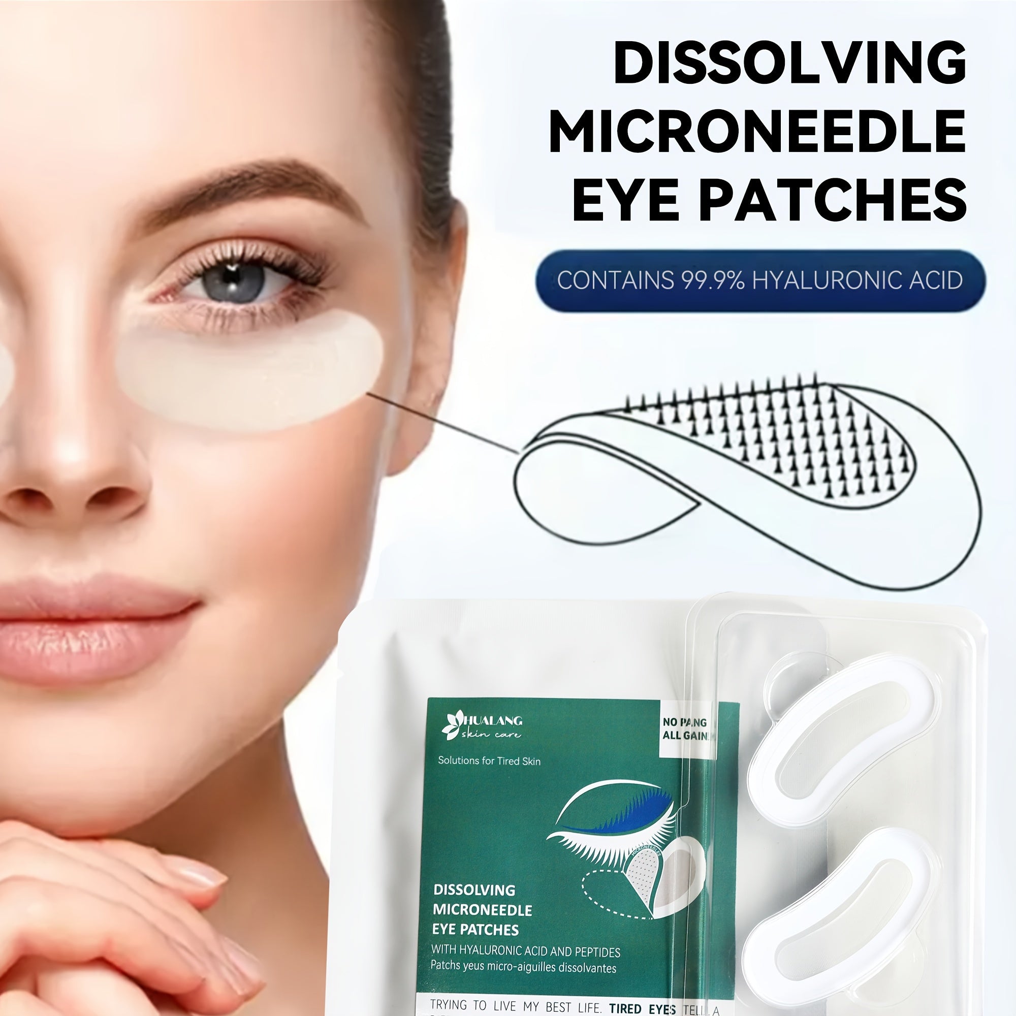 Unisex Under Eye Patch with Dissolving Microneedles and Hyaluronic Acid