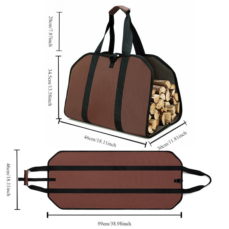 Olive Green Oxford Cloth Firewood Carrier Bag Durable Log Tote for Camping Outdoor