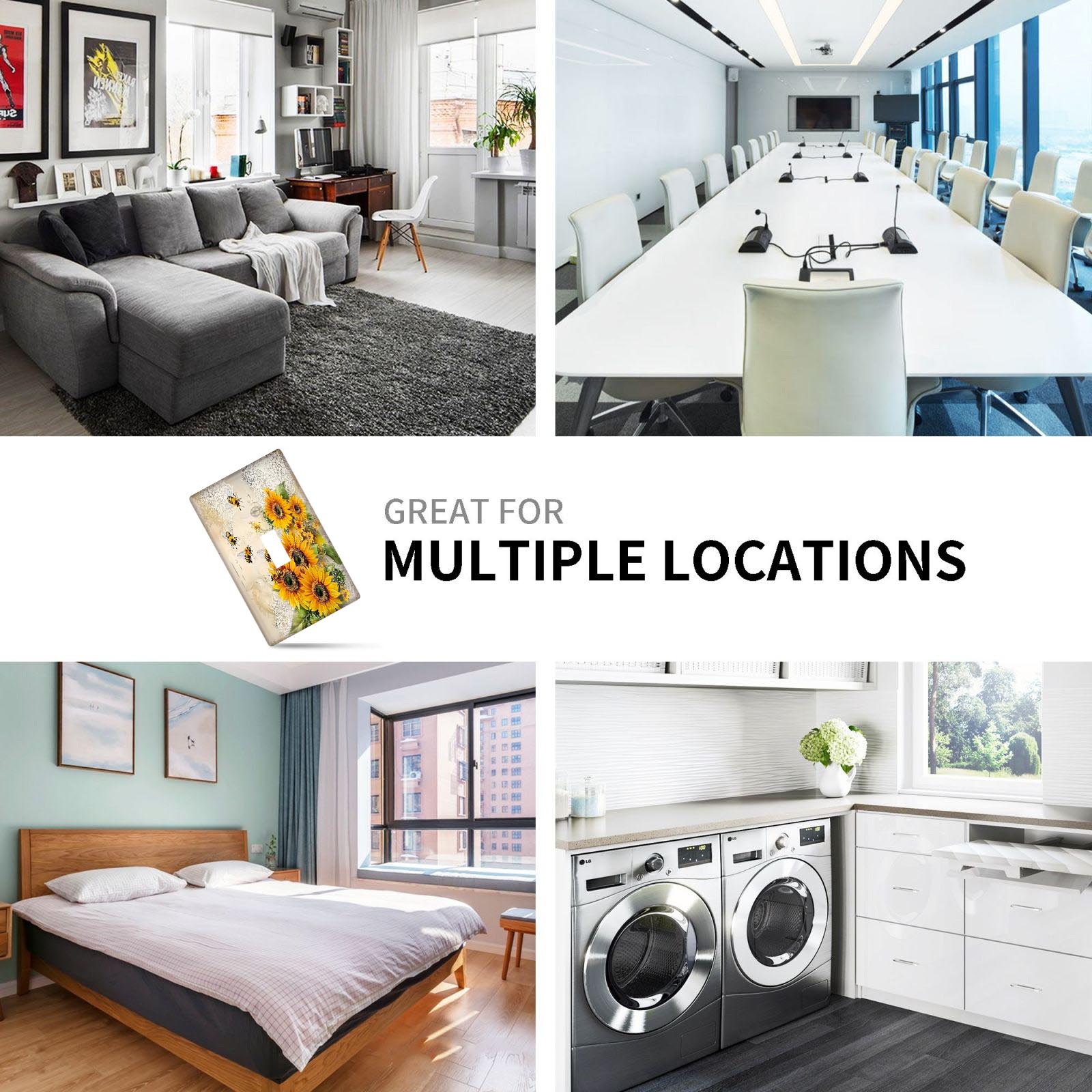 Luz decorativa de girasol y abejas para cubierta de interruptor para cocina, baño, dormitorio, 1 o 2 gang