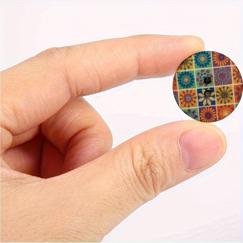Vintage-Style Painted Wooden Buttons with 2 Holes for Crafting and Sewing