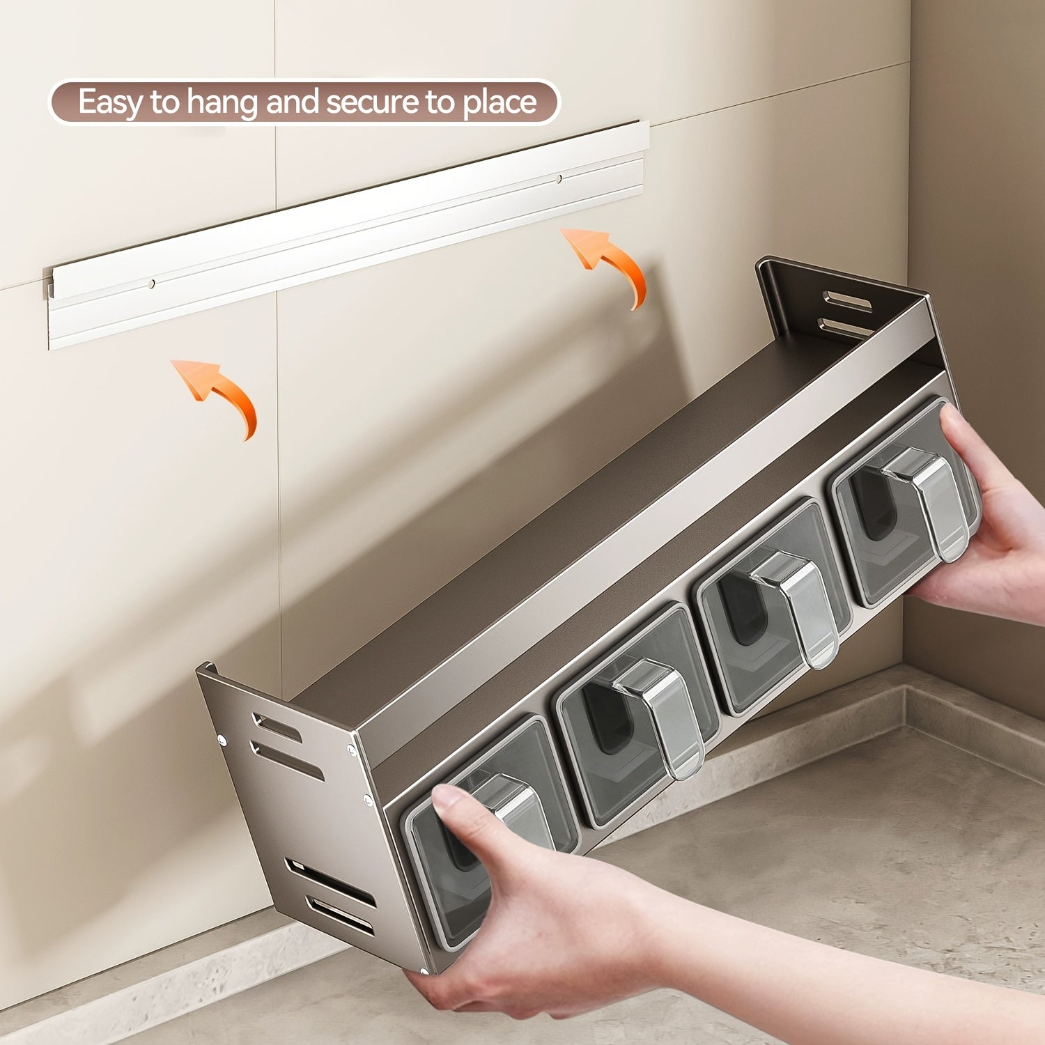 Настенный органайзер для специй с контейнерами и банками для приправ, алюминиевый материал, установка без сверления