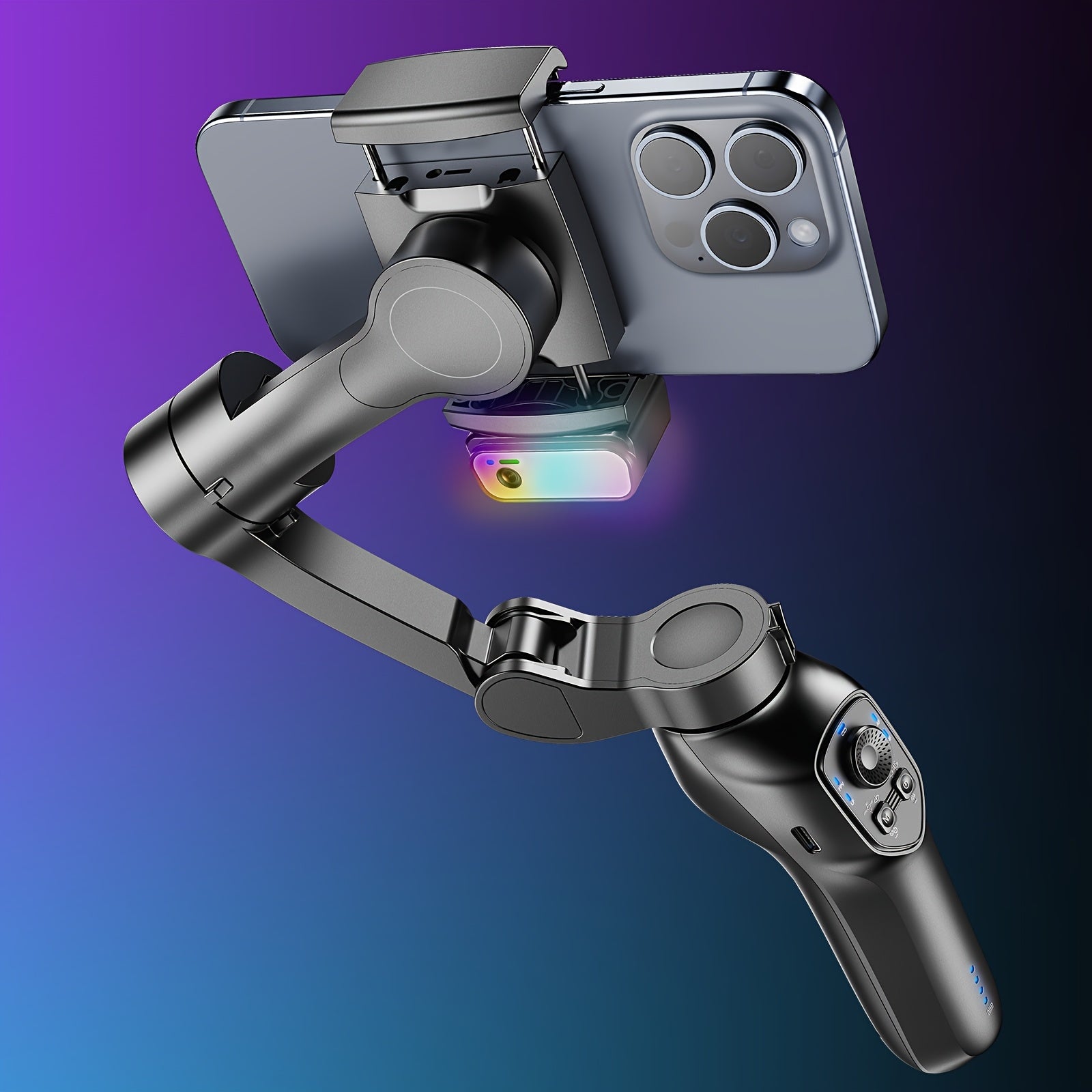 3-Axis Smartphone Stabilizer with RGB Lighting Face Tracking Wireless Rechargeable Video Gimbal