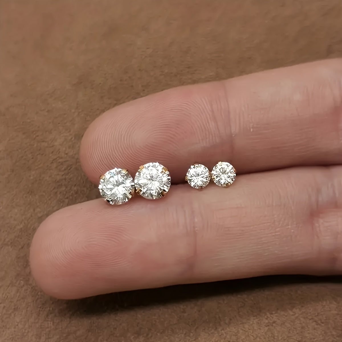 Women's Stainless Steel Golden Four-Prong Twisted Ball Cubic Zirconia Earrings