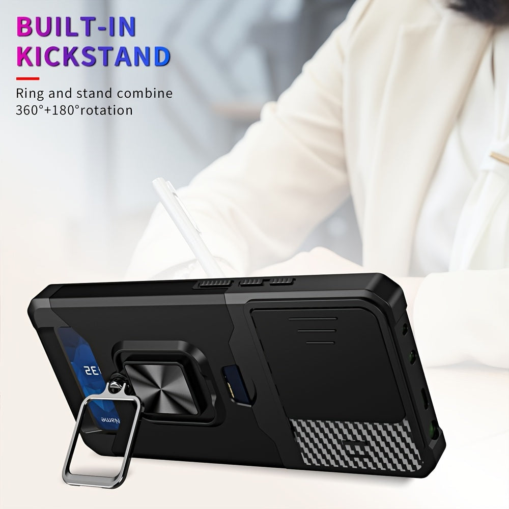 Heavy-Duty Shockproof Phone Case with Metal Stand and Card Slot for Redmi Note 13 Pro Plus 12 Pro 11 Pro