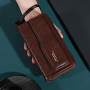 Men's Faux Leather Wallet with Wrist Strap and Zipper Multiple Card Slots Black