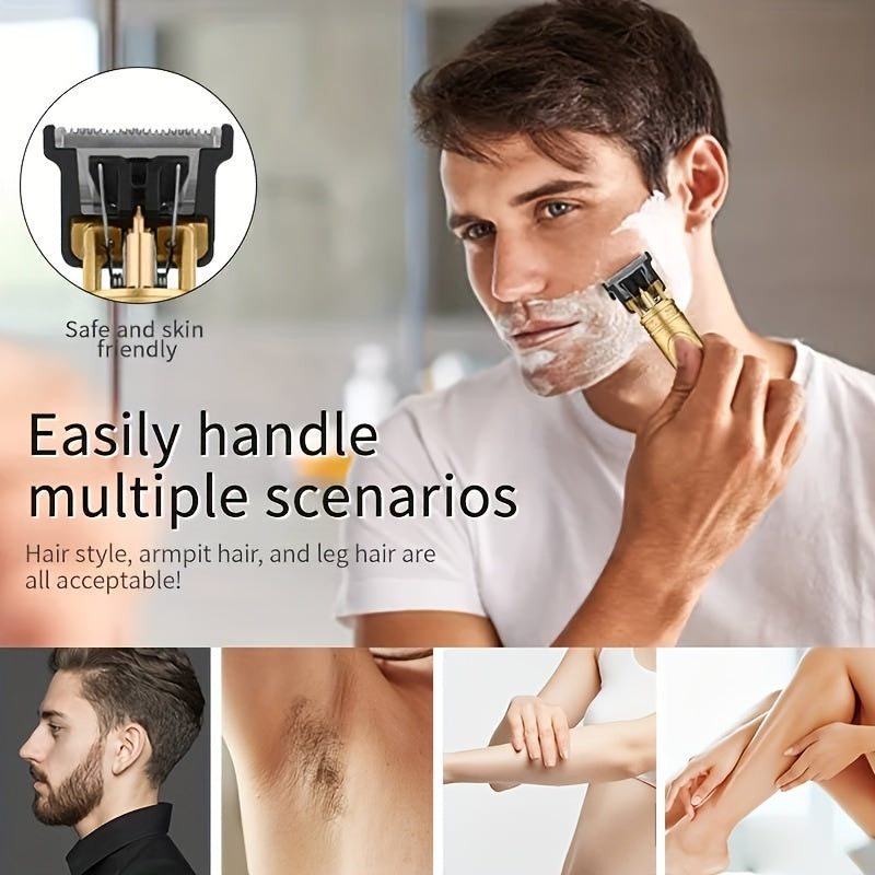 Kit de recortadora de pelo eléctrica para hombres con recortadora de hoja en T, herramienta de cuidado recargable por USB