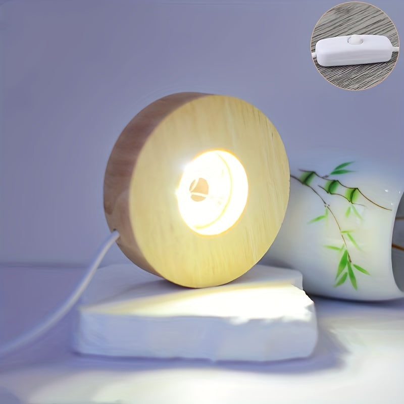 Lámpara de madera con luces LED y base de cristal de vidrio para ambiente romántico