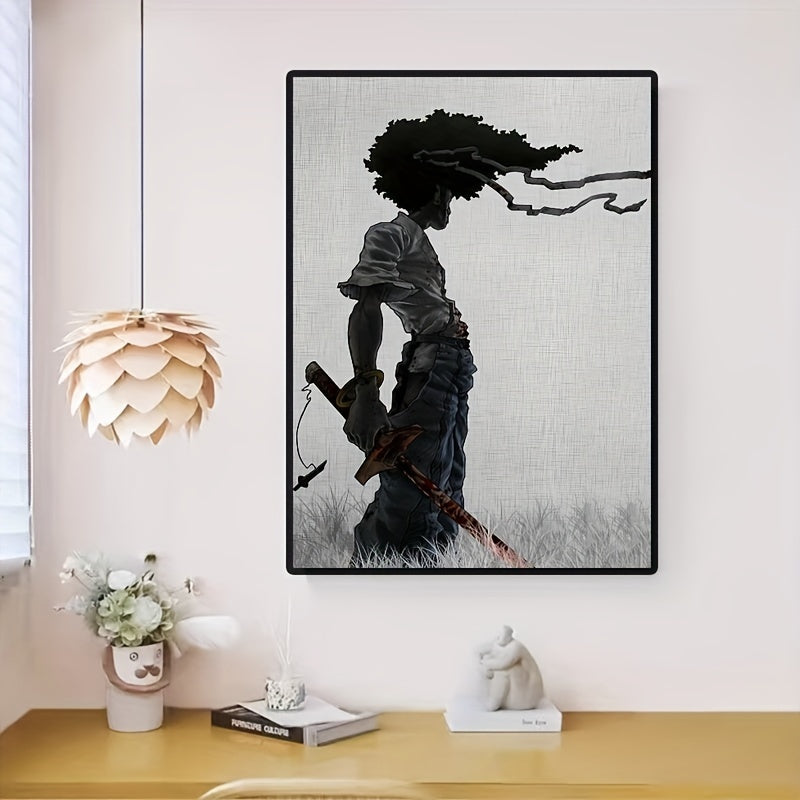 African Samurai Anime Wall Art Canvas Portrait Frameless Room Decor