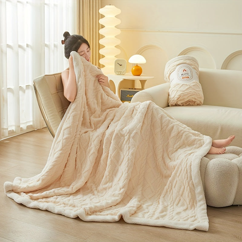 Двухслойное флисовое одеяло из тафеты с геометрическим узором, всесезонное, вязаное покрывало для кровати
