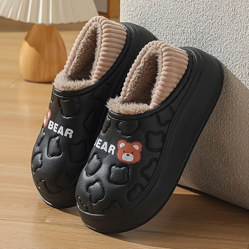 Ayollar uchun Slip-On ayiq shlyapchalari ichki va tashqi foydalanish uchun, yopishmaydigan EVA, bej va qora