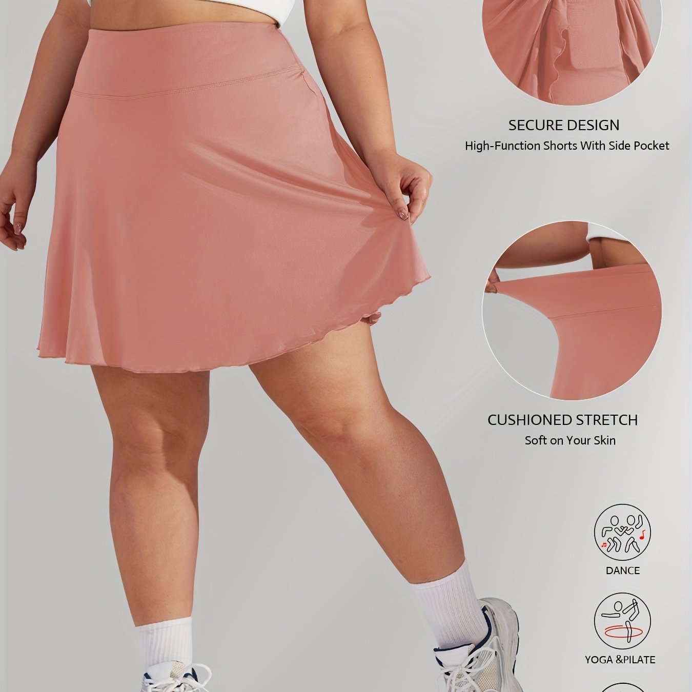 Plus Size Women’s High Waisted Tennis Skirt with Pockets for Golf Running