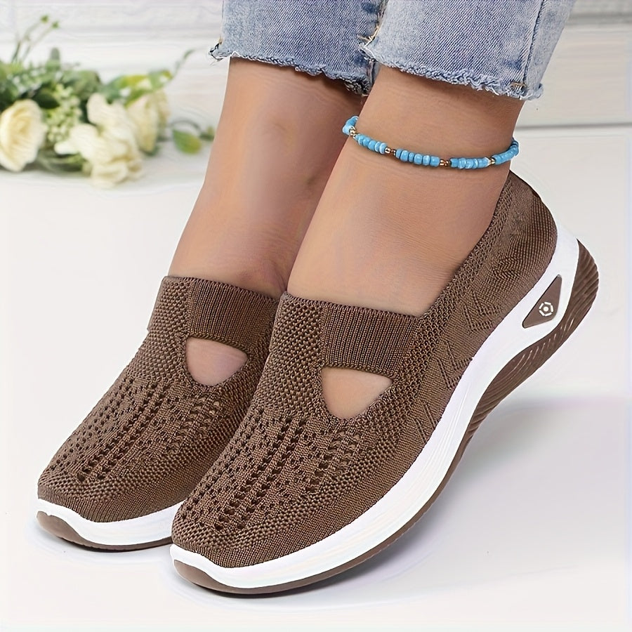 Women's Breathable Knitted Sneakers Lace-Up Sports Shoes