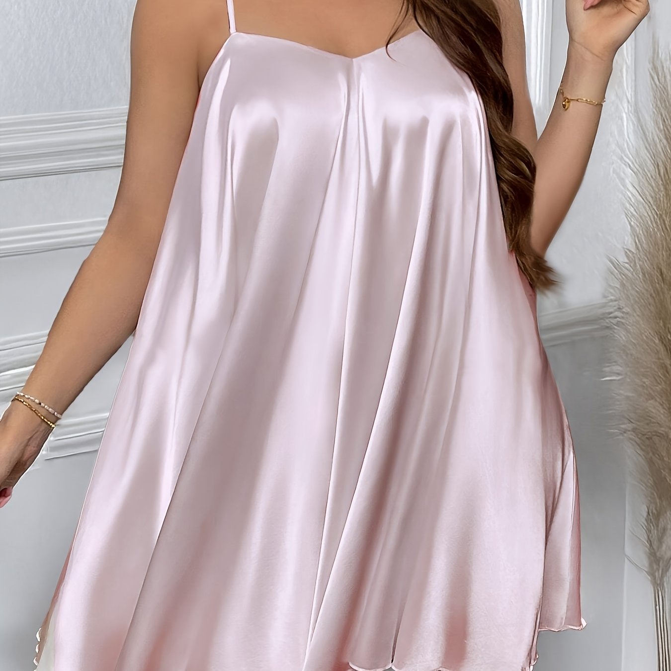 Plus Size Women's Cotton Cross-Strap Nightgown Solid Color Comfort