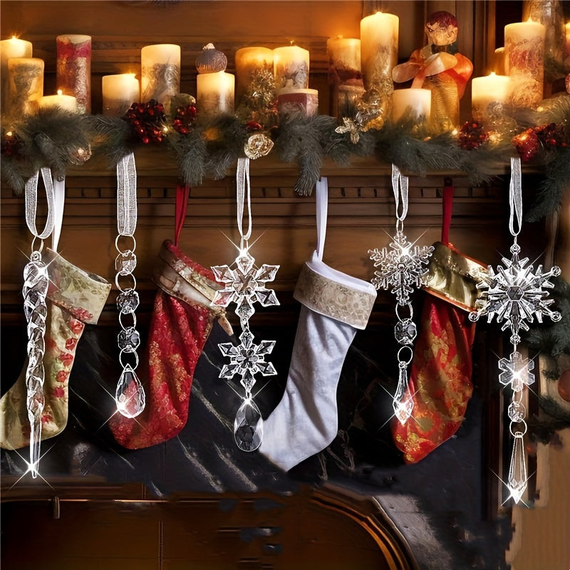 20-Donali akrilik kristalli Rojdestvo o‘yinchoqlari to‘plami, qorli yulduzcha, muzli bar, tomchi shaklidagi bezaklar