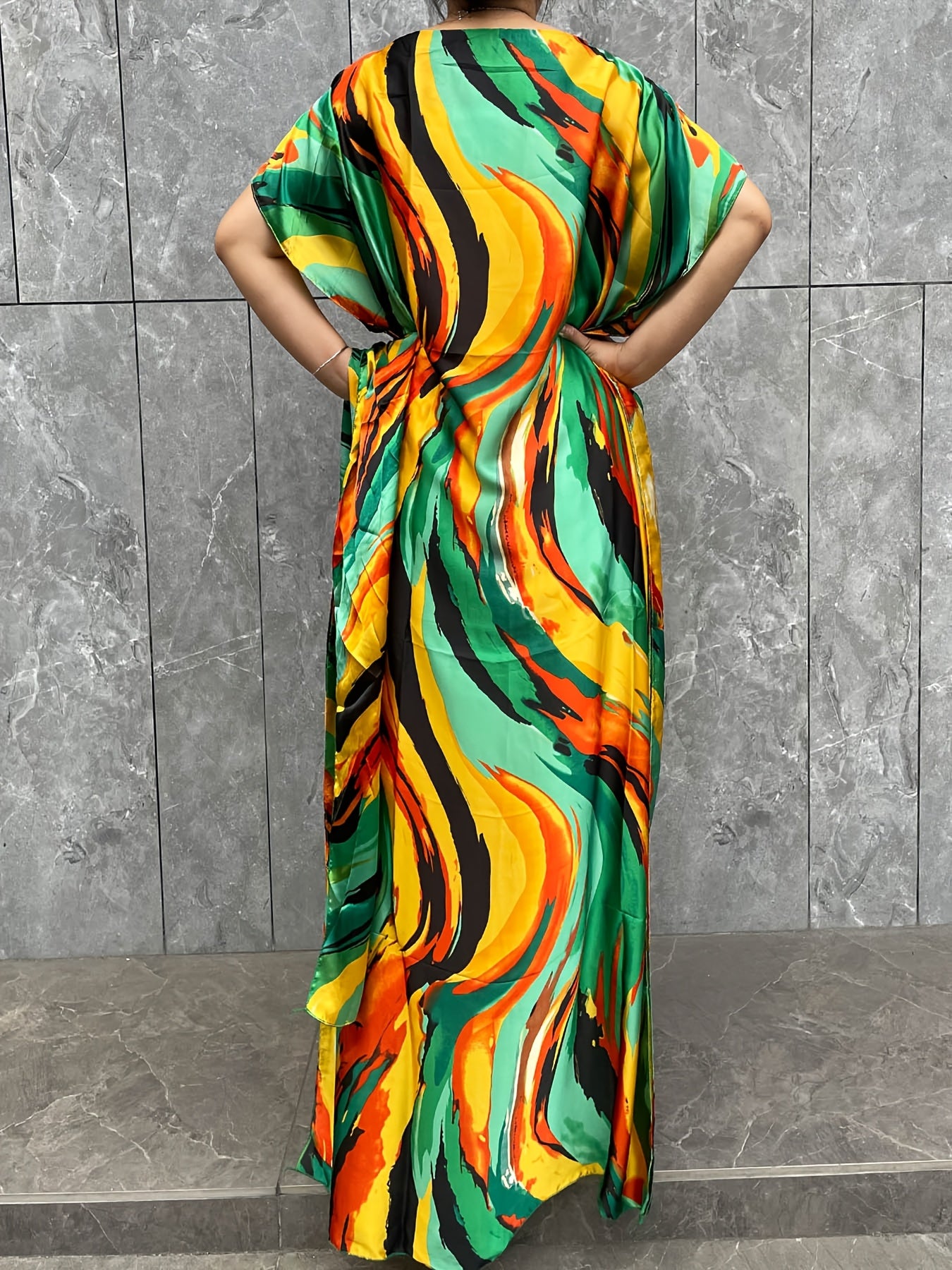 Plus Size Floral Pattern Longline Dress Short Sleeve Crew Neck Summer Clothing