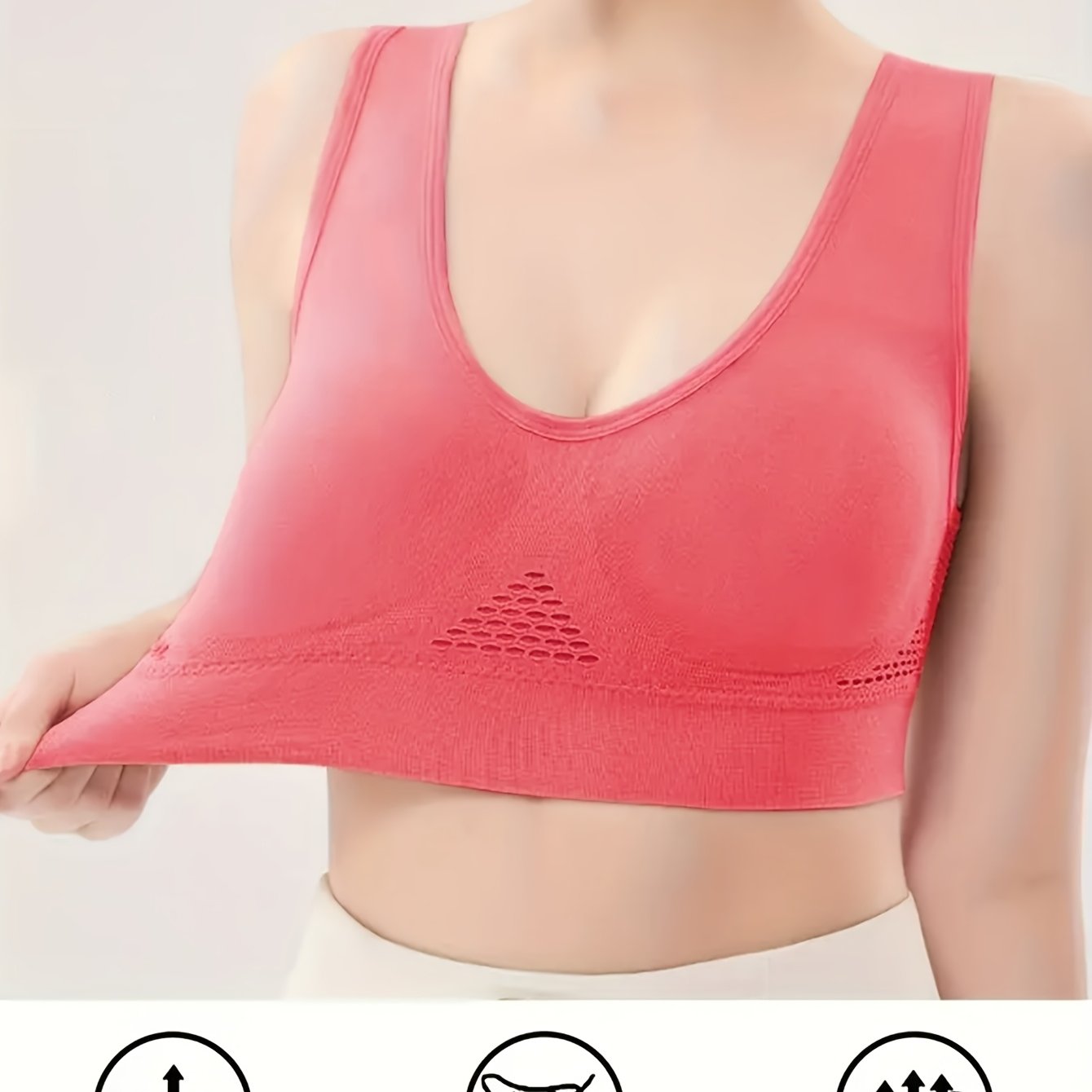 Women's Plus Size Seamless V-Neck Sports Bra with Breathable Mesh