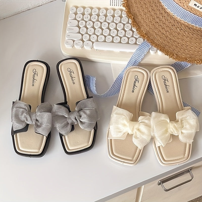 Women's PVC Bowknot Slides Flat Sandals for Summer Beach and Home