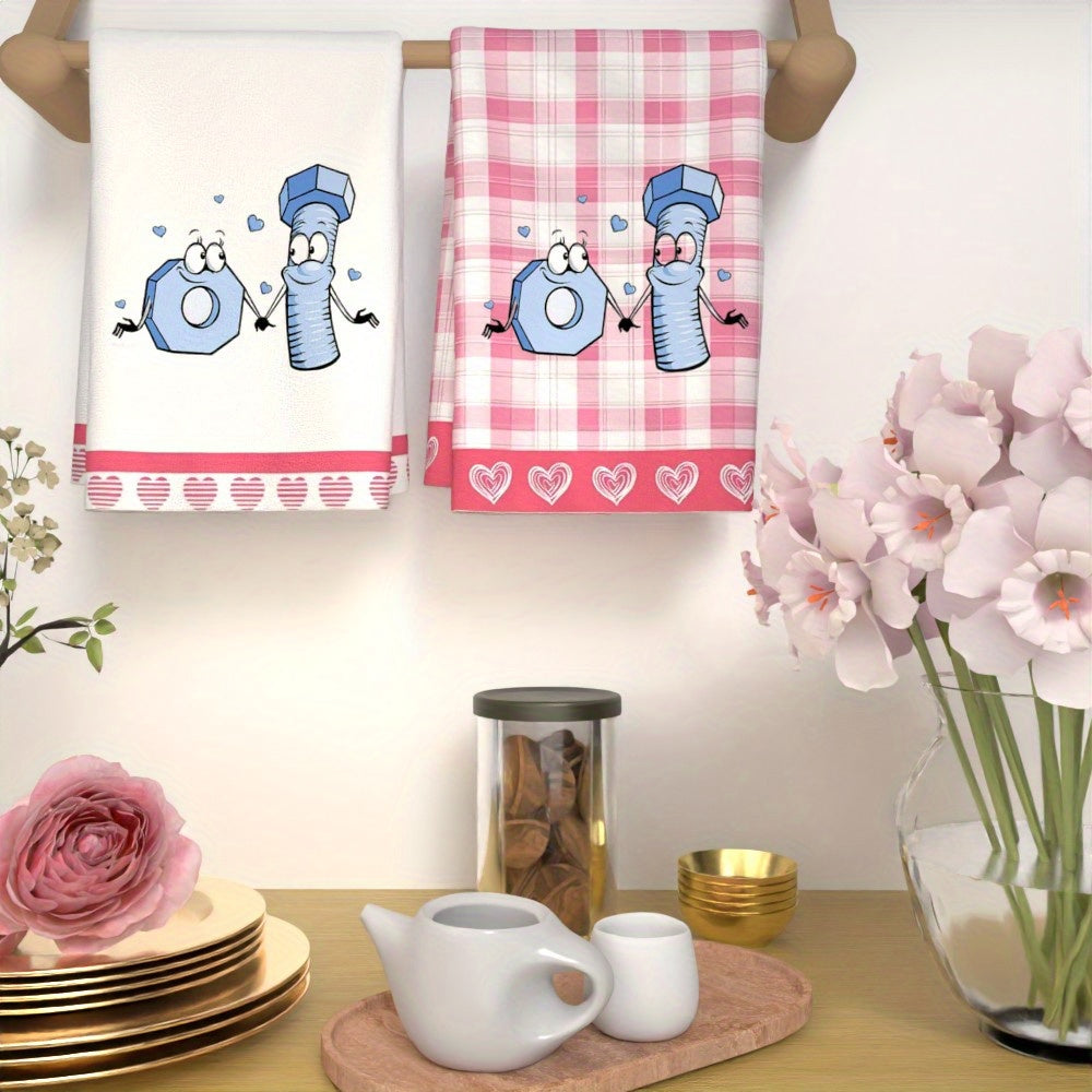 Valentine Heart Kitchen Towels Set 45x66cm Machine Washable Vibrant Colors