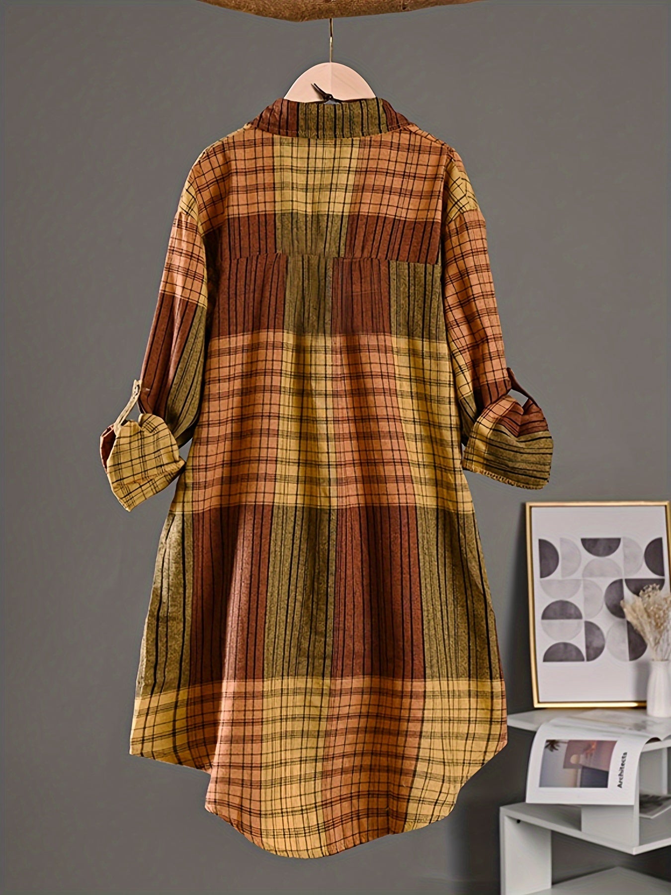 Women's Long Plaid Striped Shirt Casual Loose Fit Sun Protection Spring Summer Fall