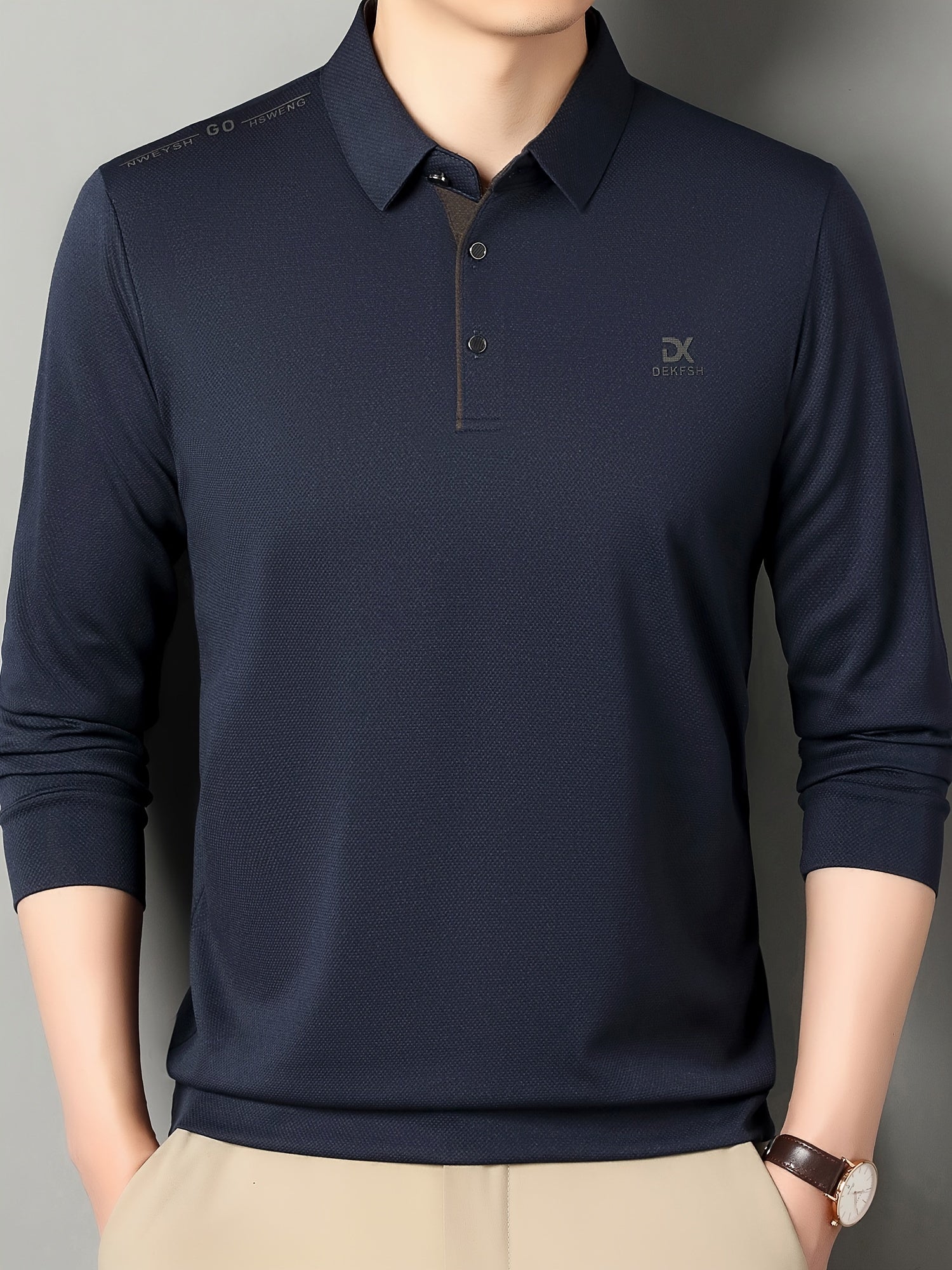 Men's Breathable Polyester Shirt with Letter Print for Golf and Outdoor Activities
