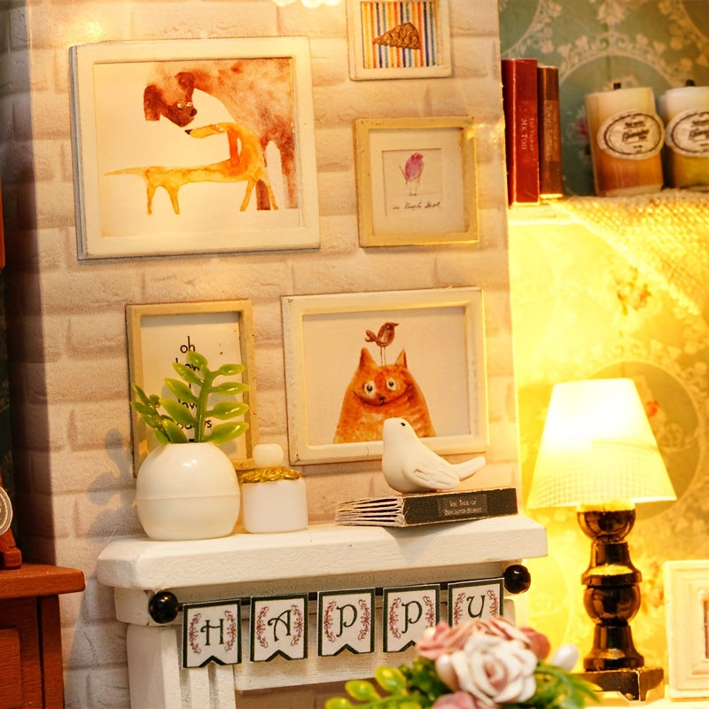 Wooden DIY Miniature House Model for Bedroom and Study Decoration Gift for Valentine's Day and Birthdays