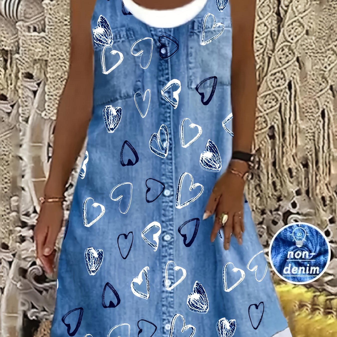 Ayollar uchun plussayz gullar va denim naqshli tank libosi