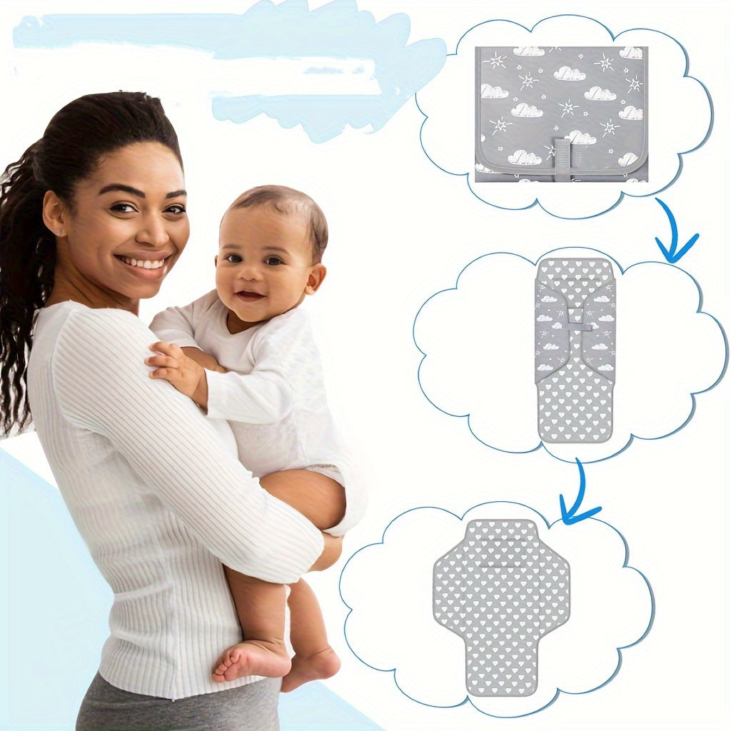 Kids Diaper Changing Pad Waterproof Foldable Travel Mat Gray Polyester