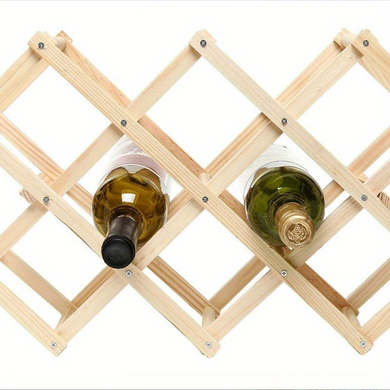 Wooden Wine Rack Holds 10 Bottles Folding Bracket Display Storage Decor