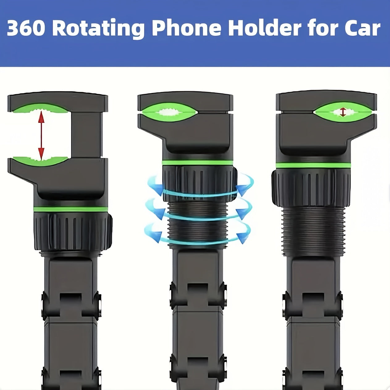 Universal 360° buriladigan avtomobil telefon qoʻyish uchun ABS sozlanadigan balandlik, kompakt dizayn