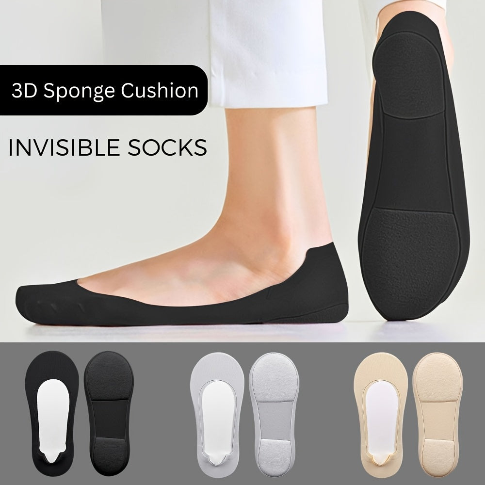 Women’s Cushioned Invisible Breathable Anti-Slip Socks 6 Pairs Black White Beige