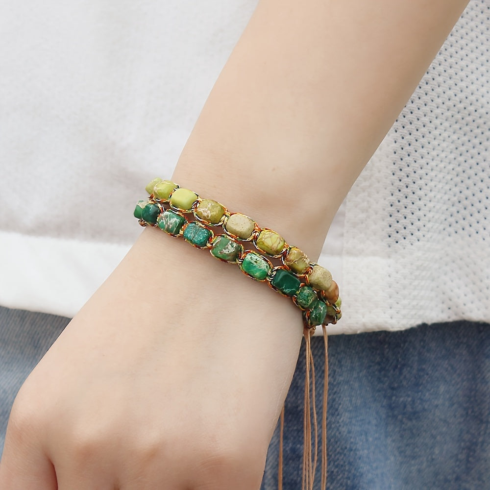 Handmade Gemstone Boho Chic Bracelet Natural Stone Beads Adjustable Jewelry for Daily Wear or Gifting