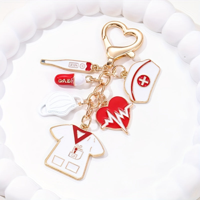 Set de kit de enfermera con gorra, termómetro, máscara de pastillas, estetoscopio, traje, cuentagotas, llavero