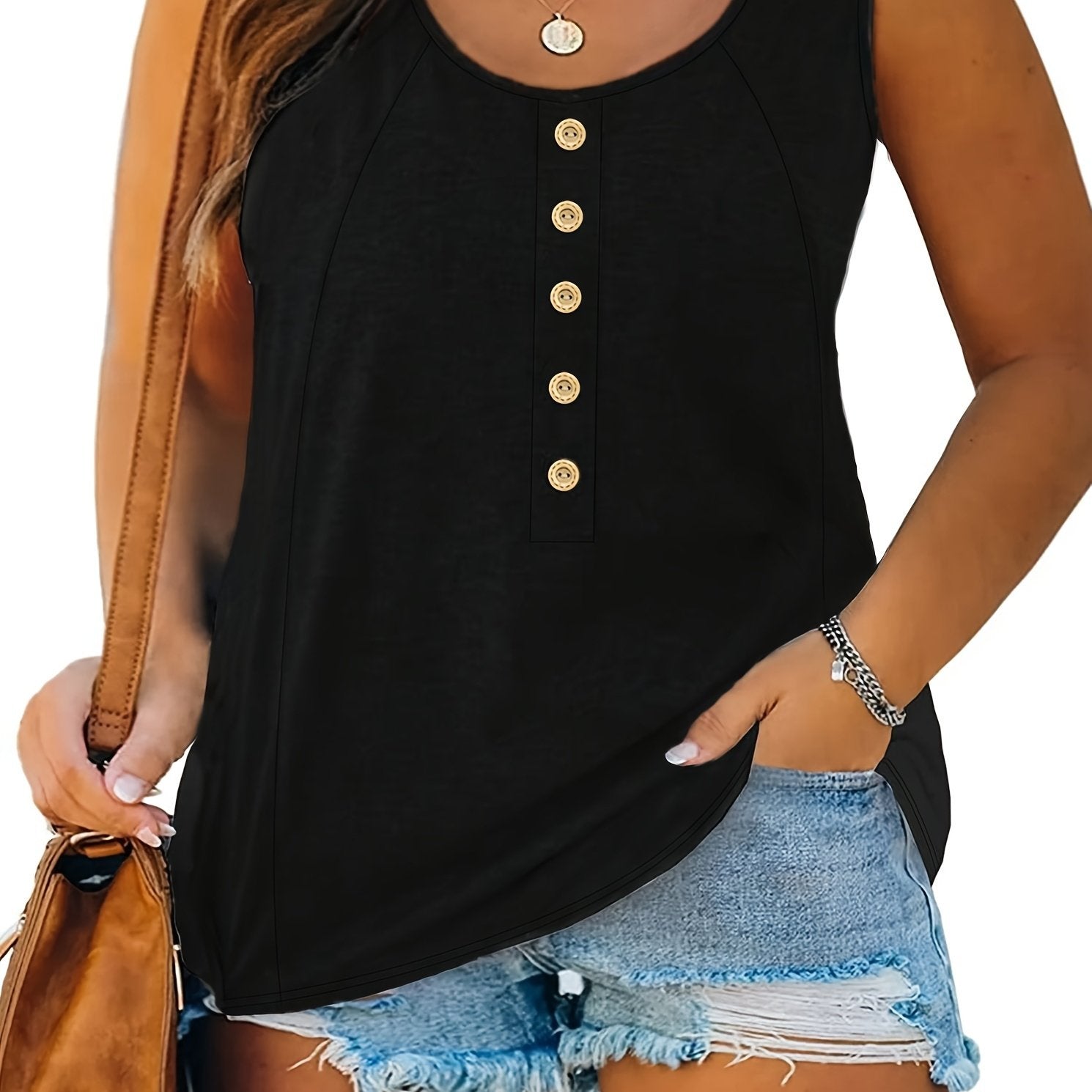Plus Size Sleeveless Tank Top Casual Crew Neck Summer Clothing