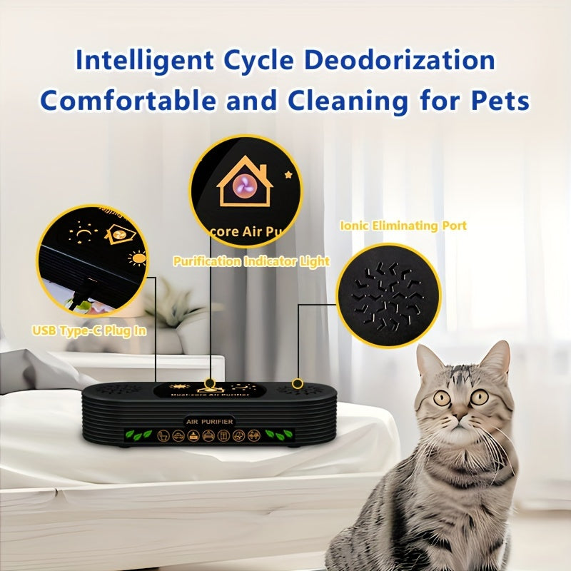 Dual-Core Pet Odor Eliminator Air Purifier USB Powered Quiet Wall-Mount