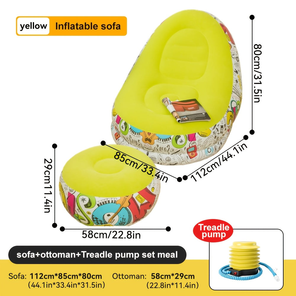 Portable Outdoor Inflatable Lounge Chair with Footrest PVC Comfortable Relaxing Seat