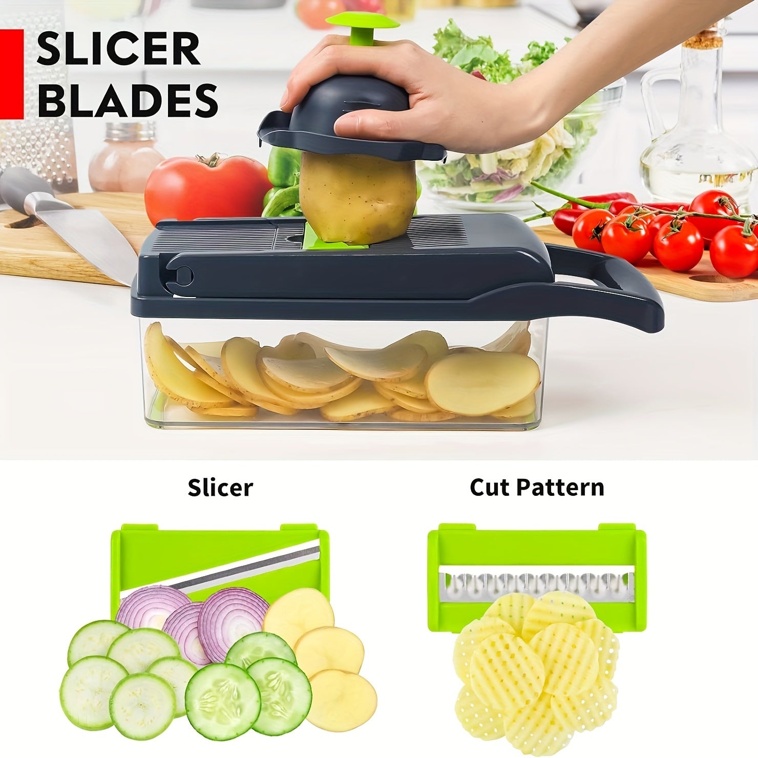 16-In-1 Vegetable Chopper Slicer Set with 8 Blades and Onion Mincer