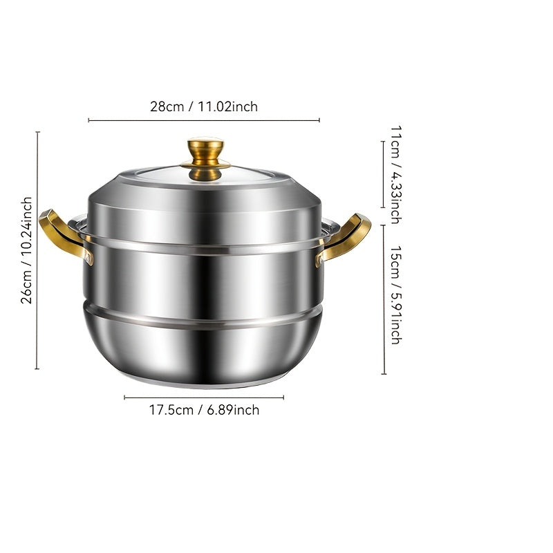 Stainless Steel Double Layer Steamer Pot 27.94cm with Multi-Tiered Dumpling Insert