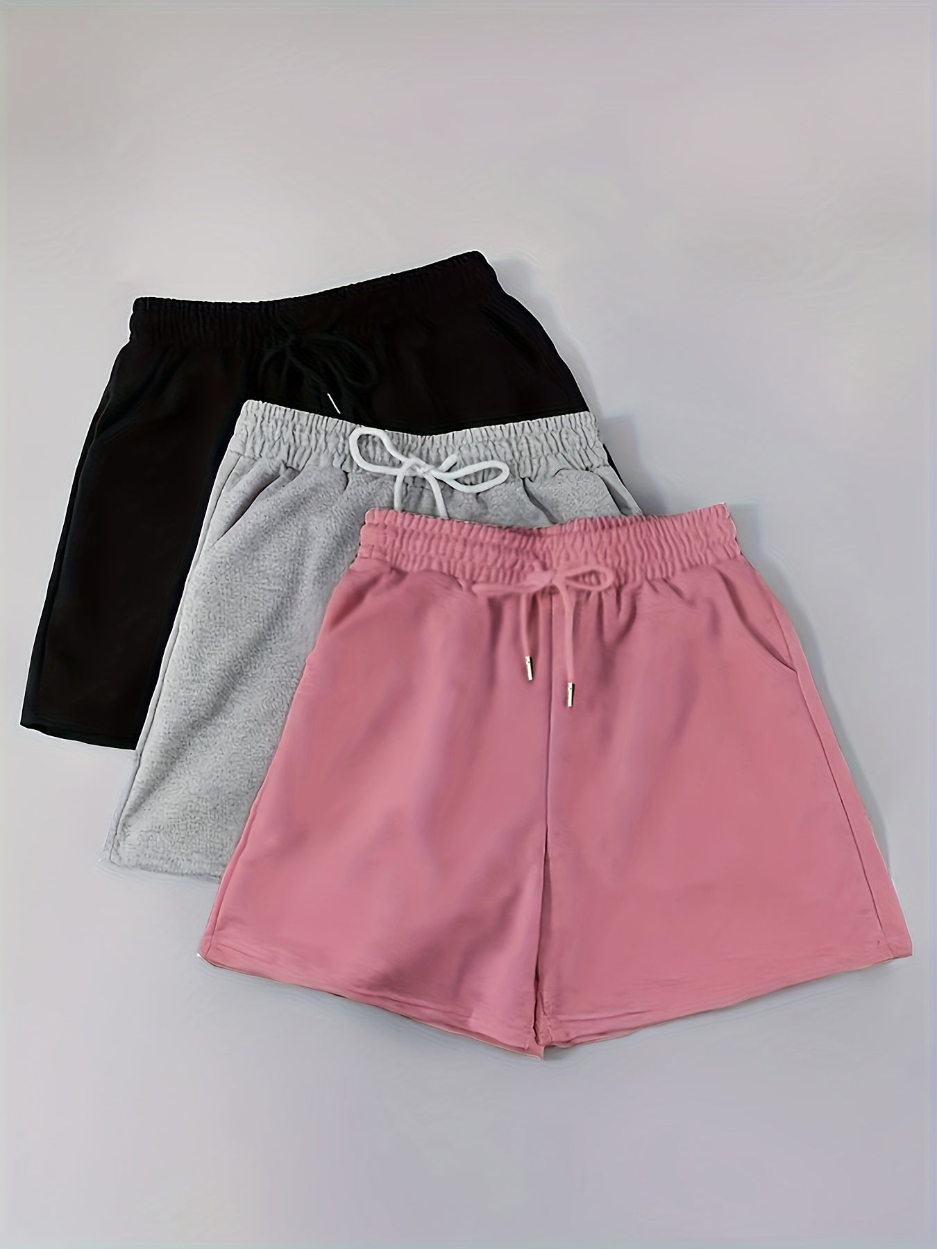 Шорты для женщин больших размеров с однотонным цветом, эластичные, на шнурке, 3 шт. в упаковке, черные, серые, розовые