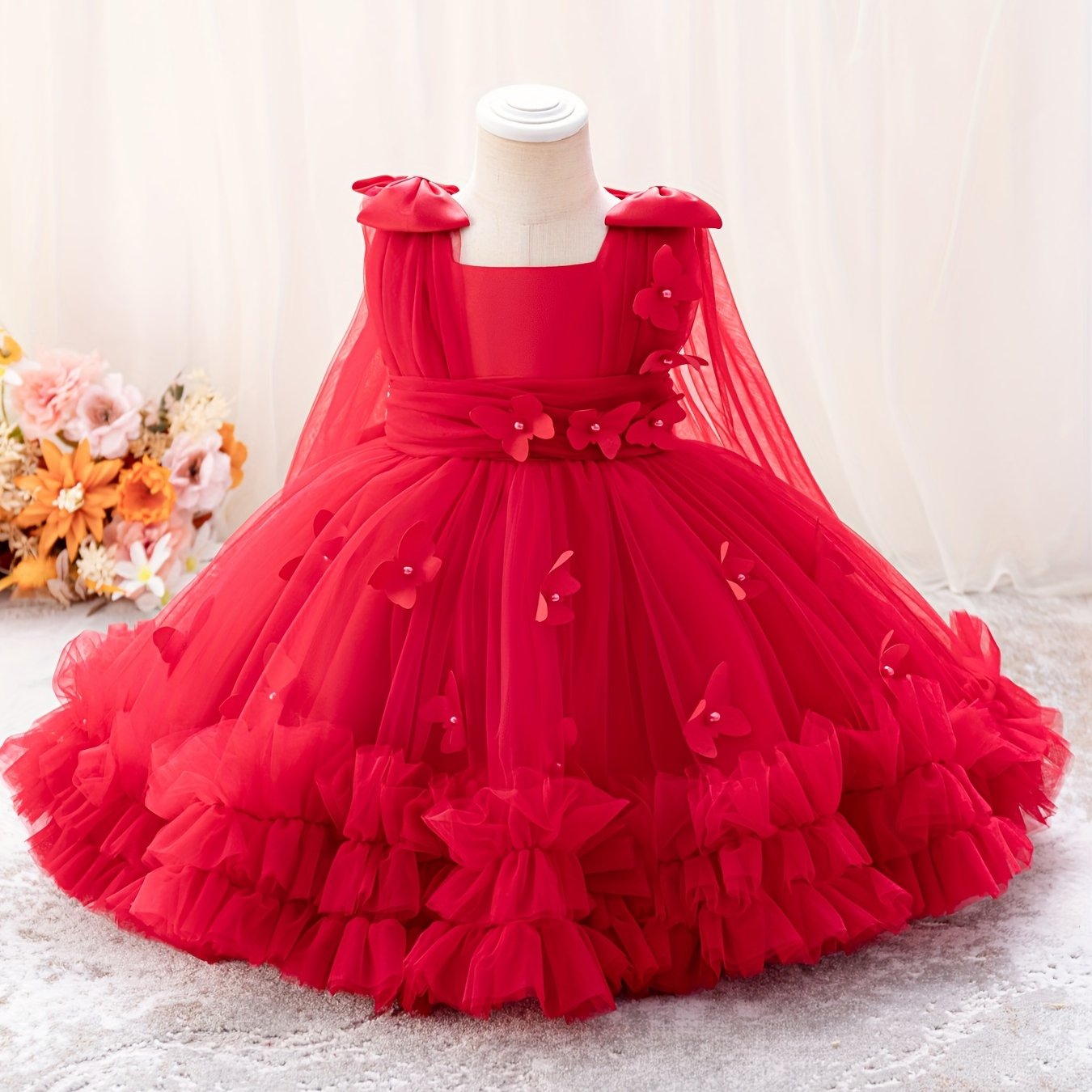 Girls Tulle A-Line Dress for Parties Weddings Birthdays and Events Knee Length Pleated Solid
