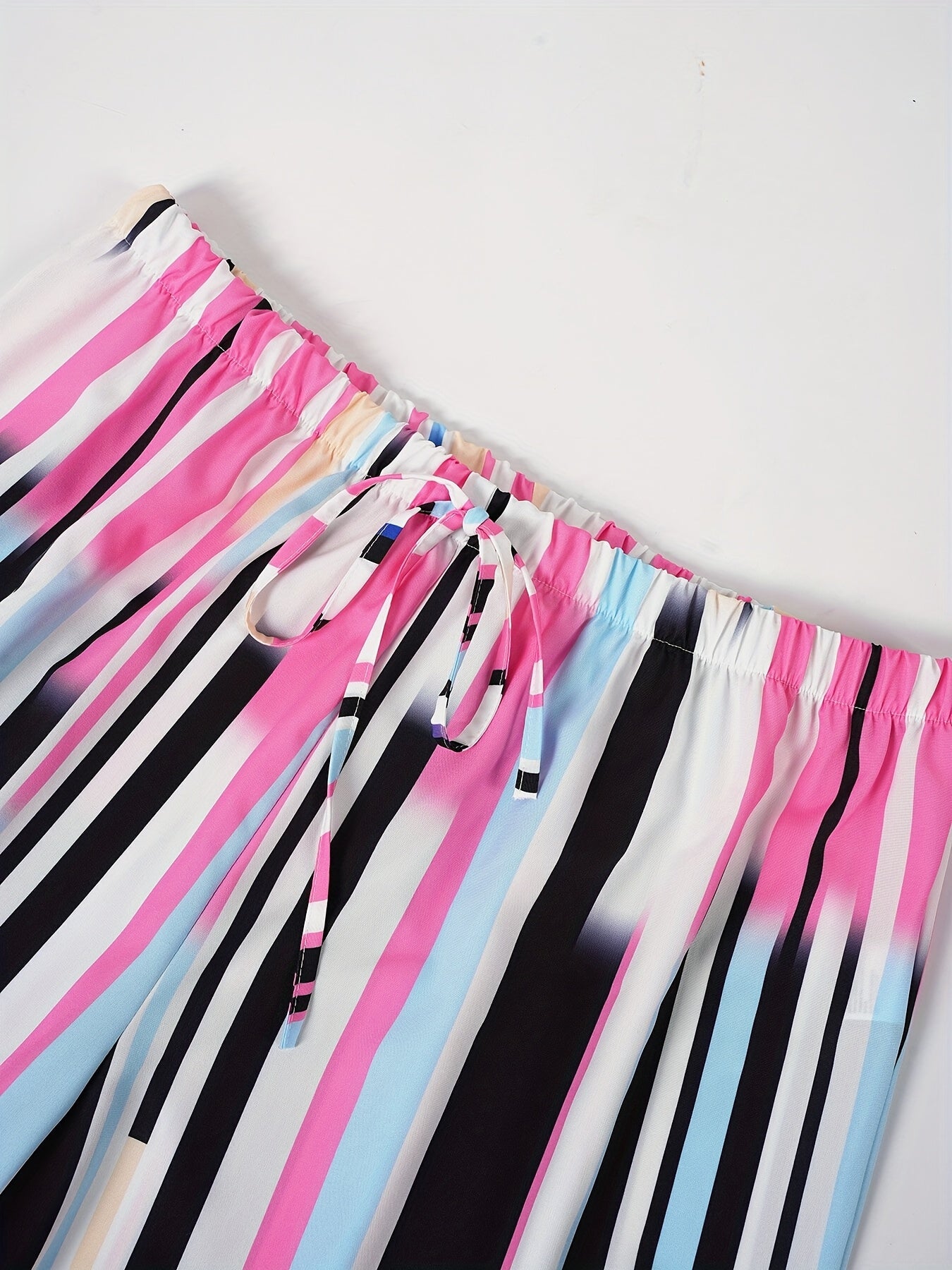 Элегантные капри для полных женщин в полоску с высокой талией из полиэстера, прямой крой